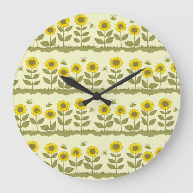 Reloj Redondo Grande Sombras, abejas, adorable patrón sin costuras. (Anverso)