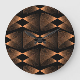 Reloj Redondo Grande Sombras de cobre, mosaico lineal abstracto