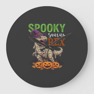 Reloj Redondo Grande Sombrero de bruja de dinosaurio mummy Spooky Sauru