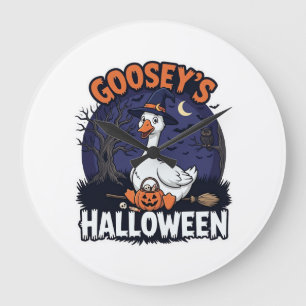 Reloj Redondo Grande Sombrero de bruja de ganso de Halloween de Gooseys