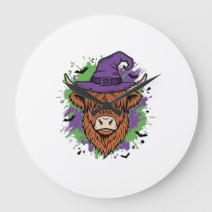 Reloj Redondo Grande Sombrero de bruja de vaca de las Highlands de Hall