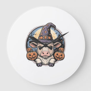 Reloj Redondo Grande Sombrero de bruja ternero de Halloween lindo graba
