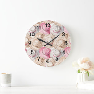 Reloj Redondo Grande Sombreros de paja blancos crema rosa