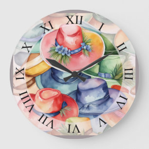 Reloj Redondo Grande Sombreros de vaquero de acuarela coloridos Arte de