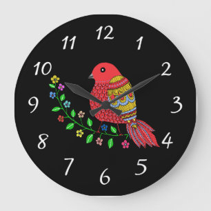 Reloj Redondo Grande SONG BIRD FOLK ART Wall Clock