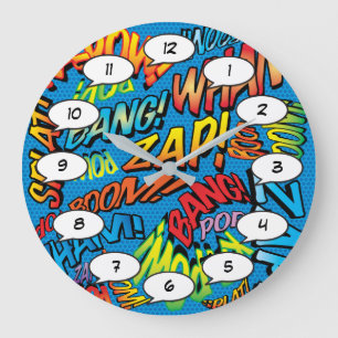 Reloj Redondo Grande Sonidos divertidos de cómics retro y arte pop