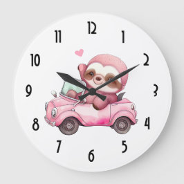 Reloj Redondo Grande Sonriente eslogan rosa conduciendo un descapotable