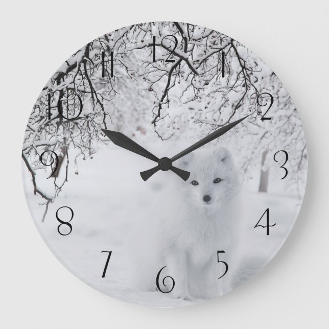Reloj Redondo Grande Sorprendente zorro ártico (Anverso)