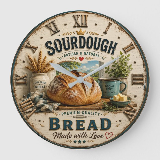Reloj Redondo Grande Sourdough Bread Rustic Artisan Bakery  (Anverso)