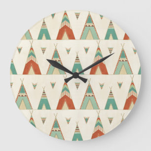 Reloj Redondo Grande Southwest Geo Step   Geometric Teepee Pattern