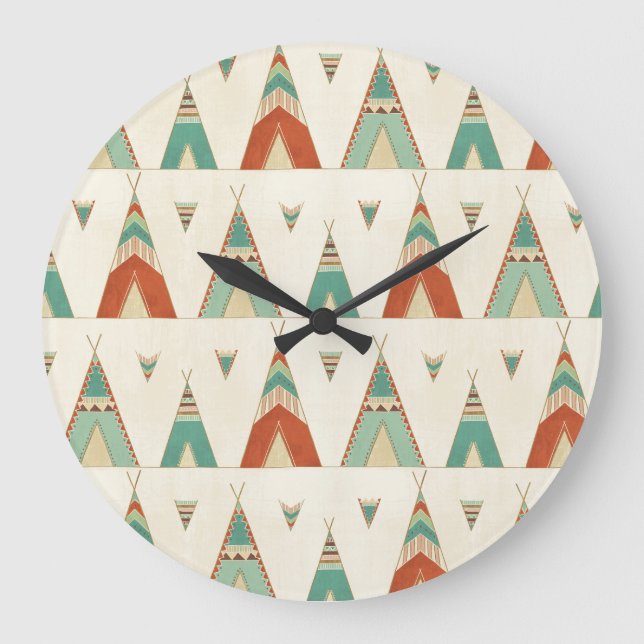 Reloj Redondo Grande Southwest Geo Step | Geometric Teepee Pattern (Anverso)