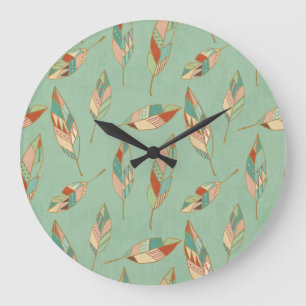 Reloj Redondo Grande Southwest Geo Step   Green Feather Pattern