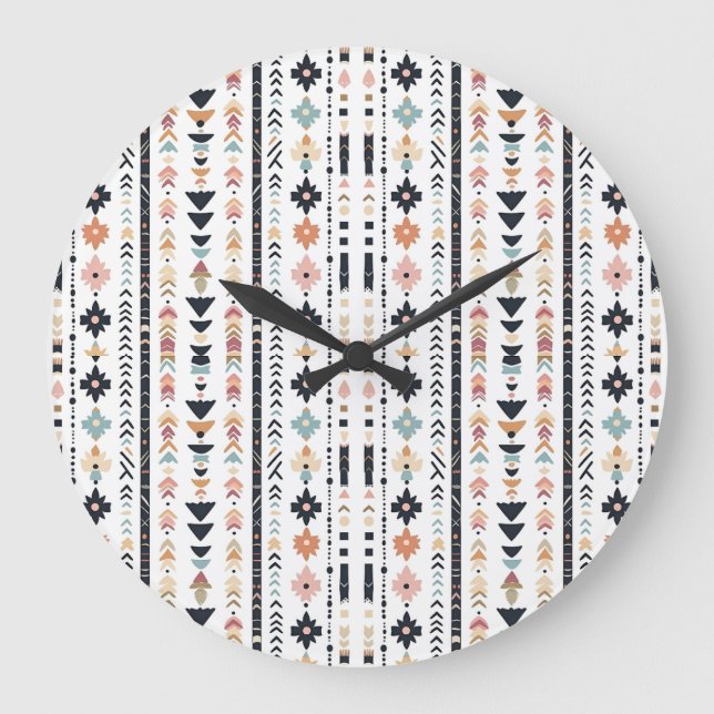 Reloj Redondo Grande Southwestern Navajo Inspired Geometric Cream Teal  (Anverso)