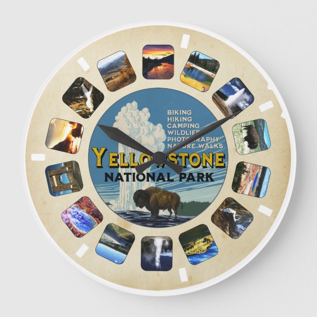 Reloj Redondo Grande Souvenir del parque nacional Yellowstone retro (Anverso)