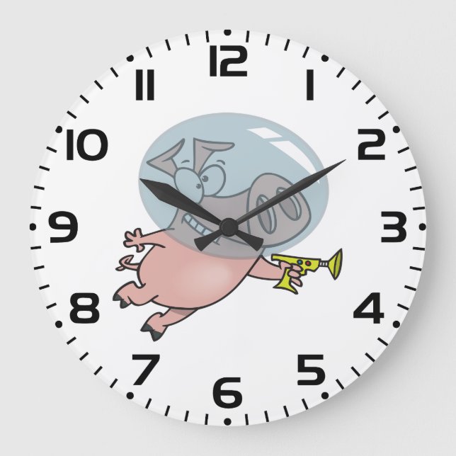 Reloj Redondo Grande Space Pig with Ray Gun Funny Astronaut (Anverso)
