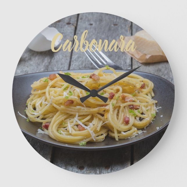 Reloj Redondo Grande Spaghetti Carbonara Pasta con tocino y parmesano (Anverso)