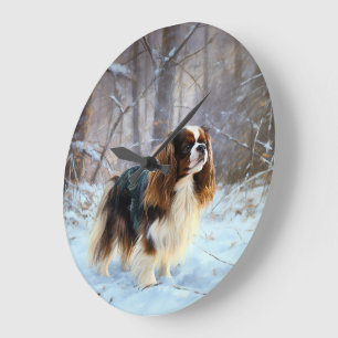 Reloj Redondo Grande Spaniel de juguete inglés Deja que nieve Navidad