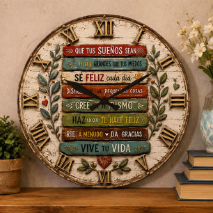 Reloj Redondo Grande Spanish Inspirational Quote Rustic Farmhouse
