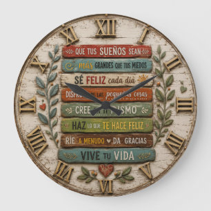 Reloj Redondo Grande Spanish Inspirational Quote Rustic Farmhouse