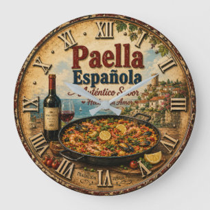 Reloj Redondo Grande Spanish Paella Rustic Mediterranean Kitchen
