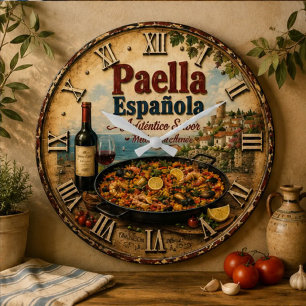 Reloj Redondo Grande Spanish Paella Rustic Mediterranean Kitchen