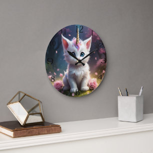 Reloj Redondo Grande "Sparkle Paws: El encantador Gatito Unicornio"