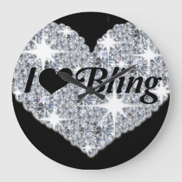 Reloj Redondo Grande Sparkly faux diamond heart  'i lover bling' clock