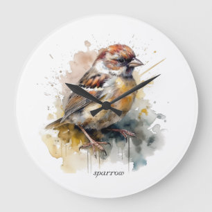Reloj Redondo Grande Sparrow de acuarela rusa, personalizado