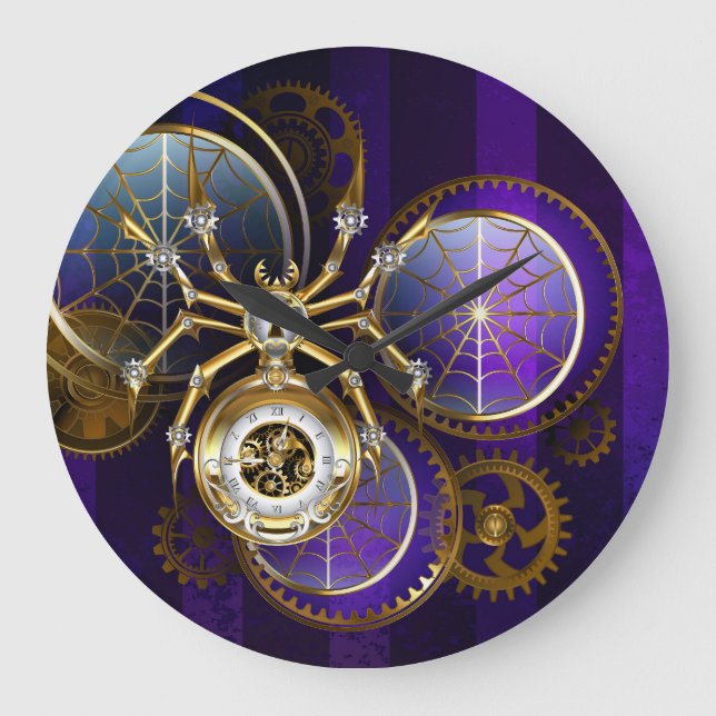 Reloj Redondo Grande Spider Steampunk sobre fondo morado (Anverso)