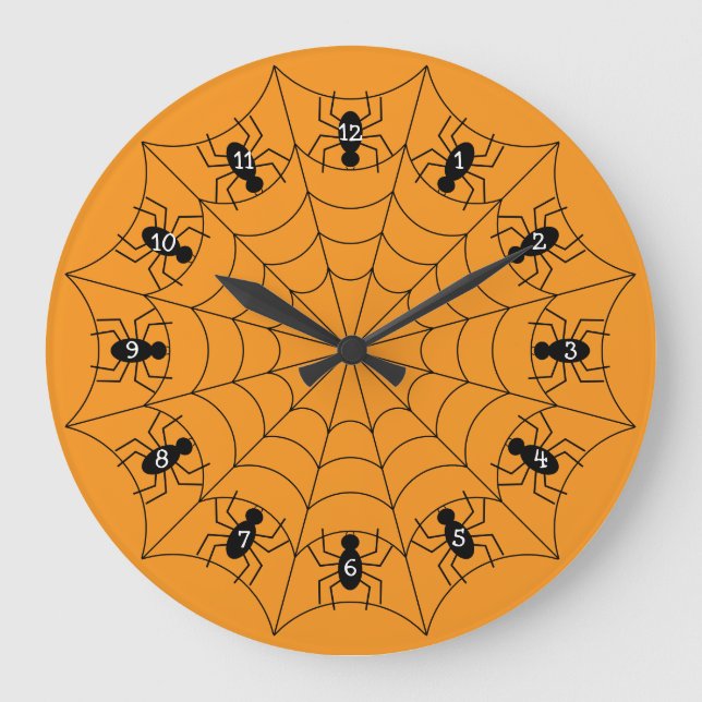 Reloj Redondo Grande Spiders on a Web Clock in Orange (Anverso)