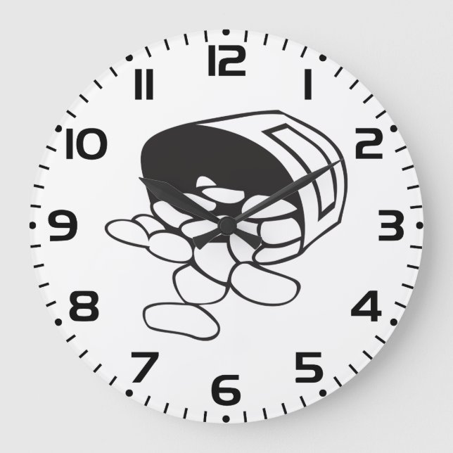 Reloj Redondo Grande Spilled Beans Black and White Outline (Anverso)