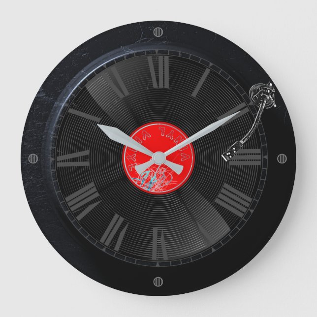 Reloj Redondo Grande Spin Time: Retro Turntable Clock (Anverso)