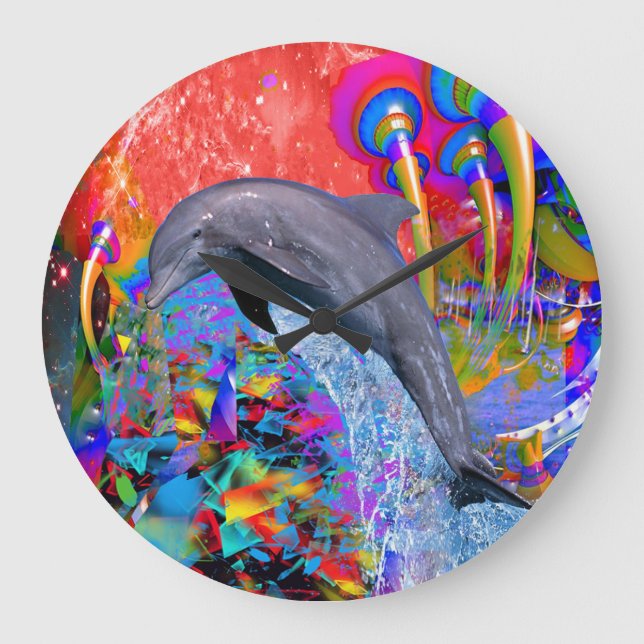 Reloj Redondo Grande Splash de color delfín (Anverso)