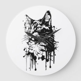 Reloj Redondo Grande Splash de gato negro y blanco