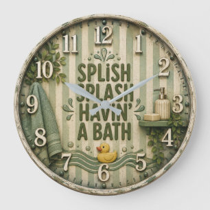 Reloj Redondo Grande Splish Splash Havin' a Bath Farmhouse Bathroom