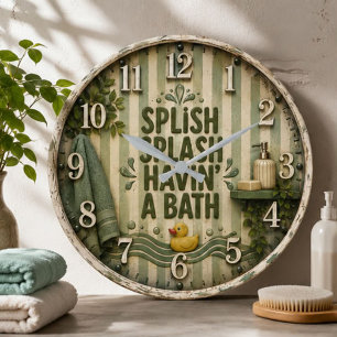 Reloj Redondo Grande Splish Splash Havin' a Bath Farmhouse Bathroom