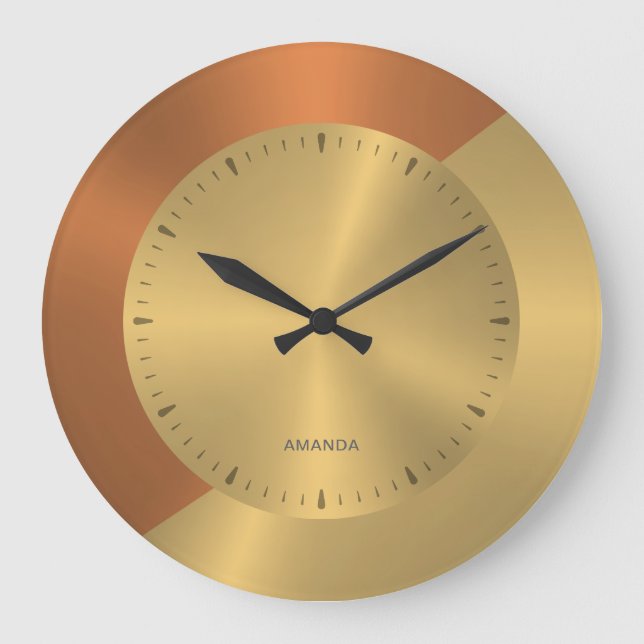 Reloj Redondo Grande Split-Screen Metallic Gold Copper Personalized (Anverso)