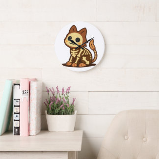 Reloj Redondo Grande Spooky Skeleton Cat