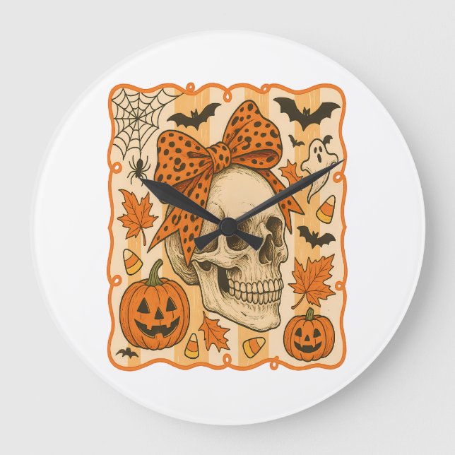 Reloj Redondo Grande Spooky Skull Halloween (Anverso)