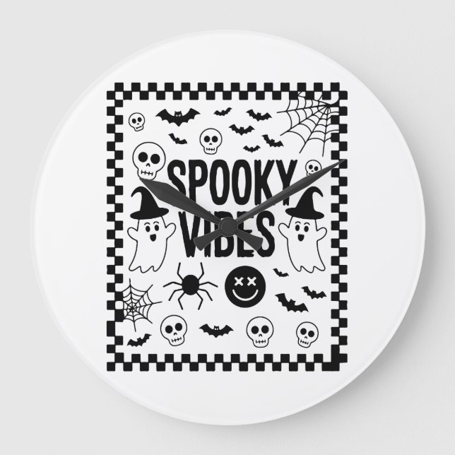 Reloj Redondo Grande Spooky Vibes Retro Halloween (Anverso)
