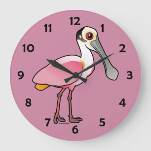 Reloj Redondo Grande Spoonbill rosado de Birdorable