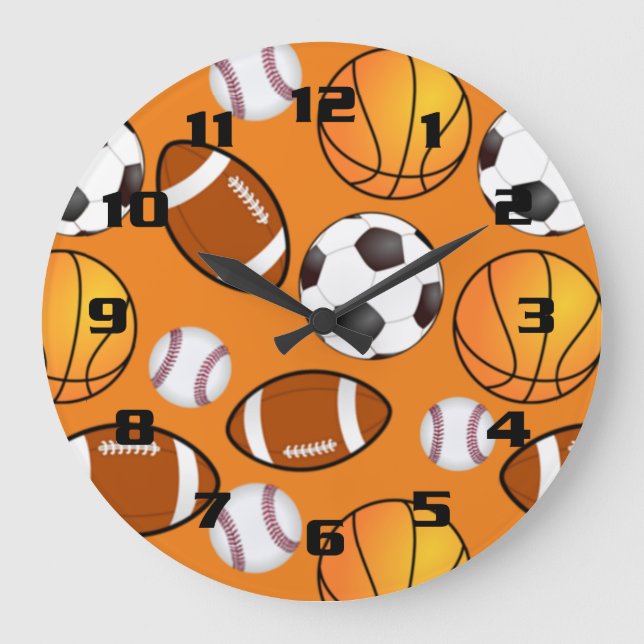 Reloj Redondo Grande Sports football soccer baseball basketball Pattern (Anverso)