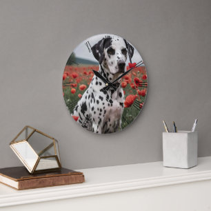 Reloj Redondo Grande **"Spots of Joy: Dalmatian in a Red Poppy Field"**