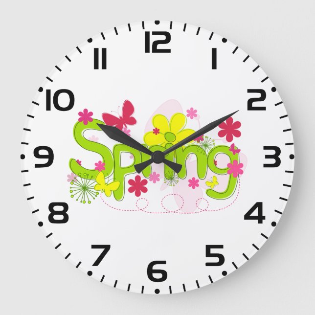 Reloj Redondo Grande Spring Garden Typography Flowers Butterflies (Anverso)