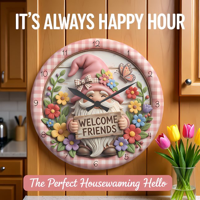 Reloj Redondo Grande Spring Gnome Welcome Friends (Subido por el creador)