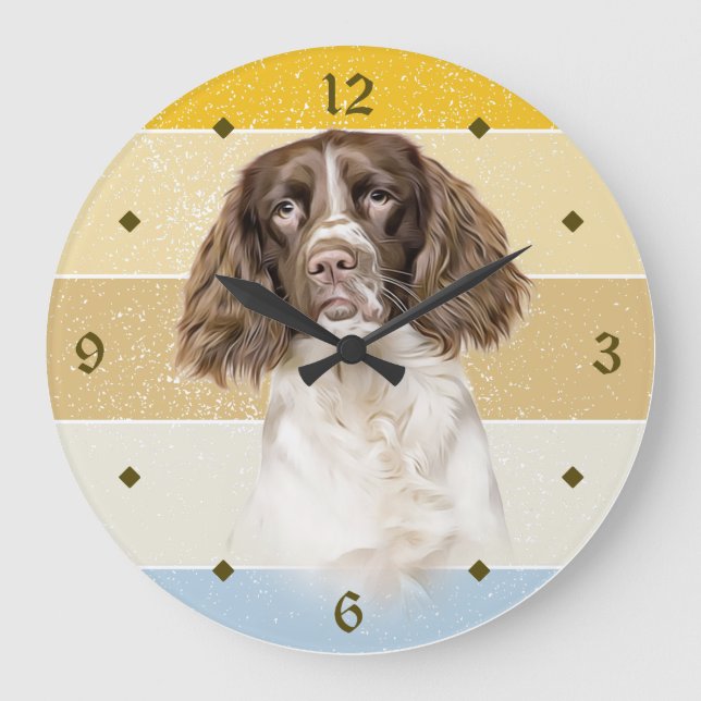 Reloj Redondo Grande Springer Spaniel Dog Retro Sunset (Anverso)