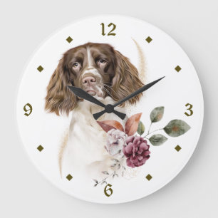 Reloj Redondo Grande Springer Spaniel Dog Winter Bouquet Clock