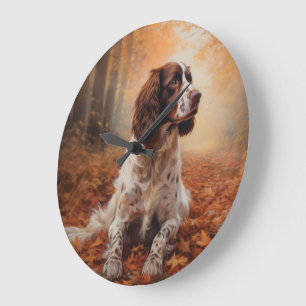 Reloj Redondo Grande Springer Spaniel en otoño inspira caída de hojas