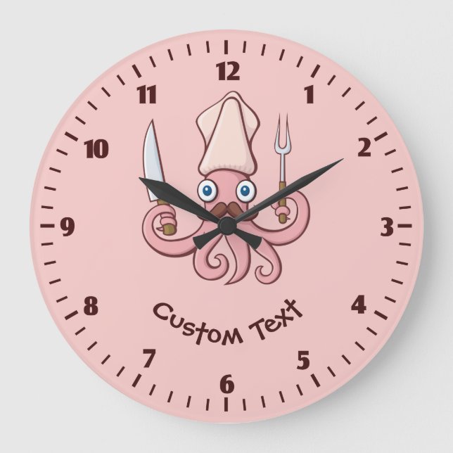 Reloj Redondo Grande Squid Chef Personalizado (Anverso)