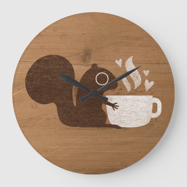 Reloj Redondo Grande Squirrel Coffee Lover | Woodland sinusal (Anverso)